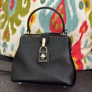 Kate Spade Black Leather Satchel with Spade Lock Remedy NEW